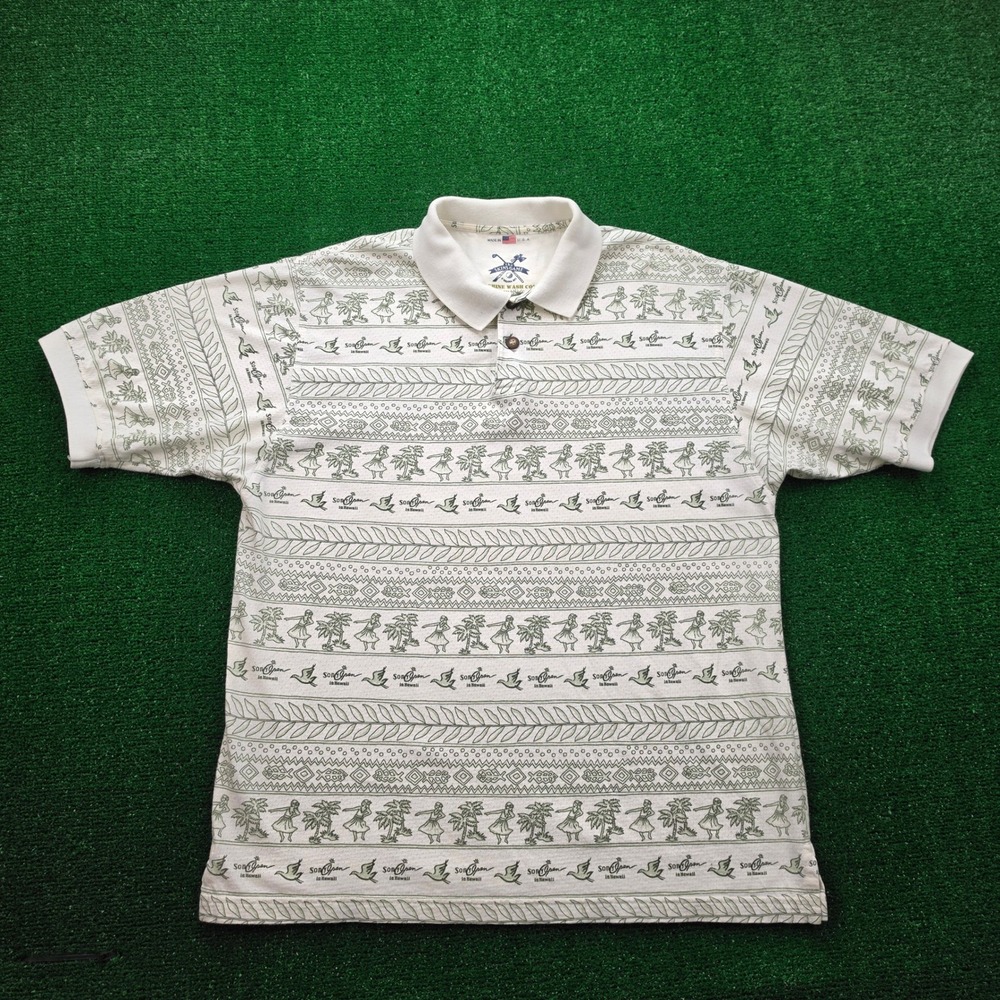 Vintage The Skins Game Polo Shirt Mens Medium Sony Open in Hawaii Tribal Hula